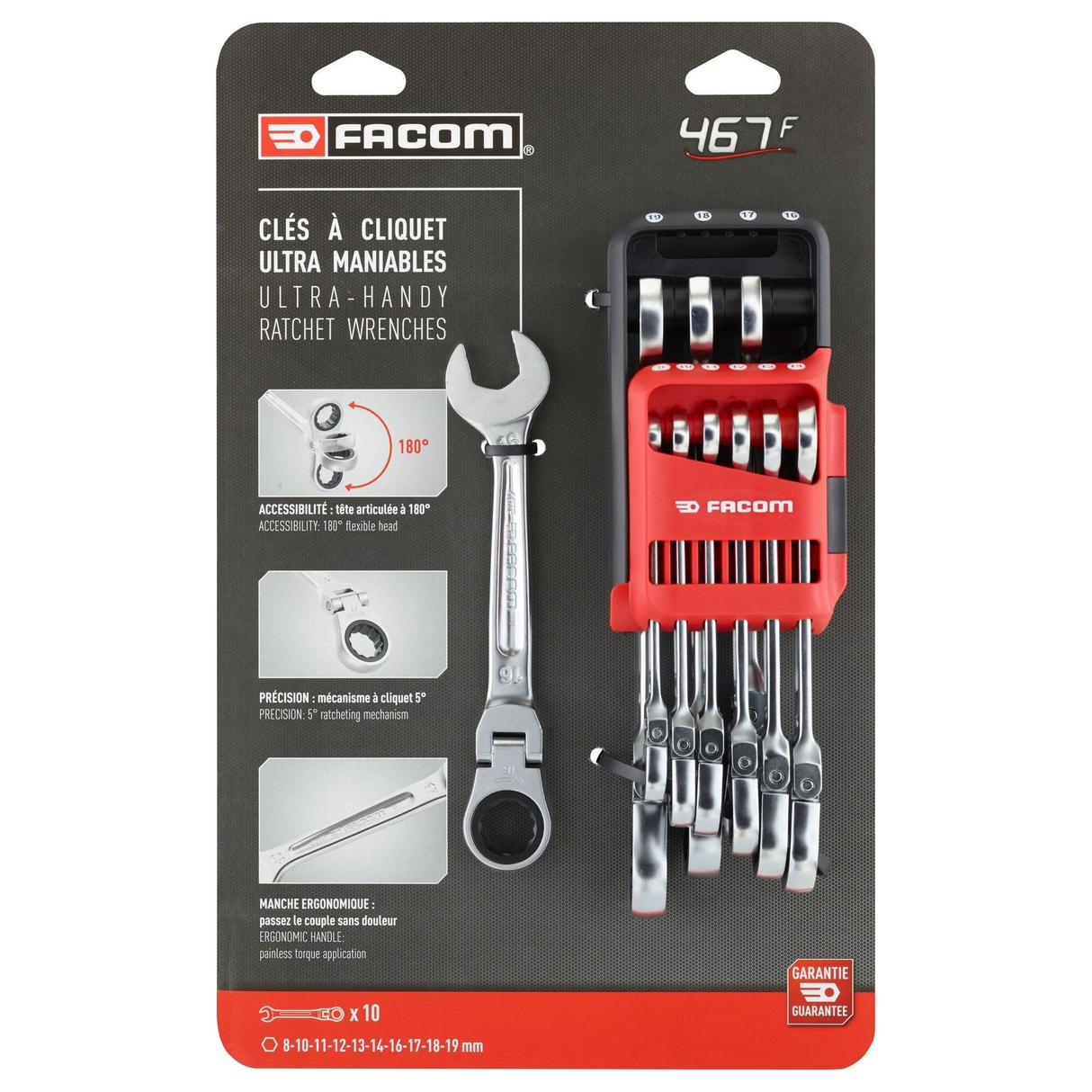Set Chiavi a Cricchetto Flex Head Facom 467BF 10 Pezzi