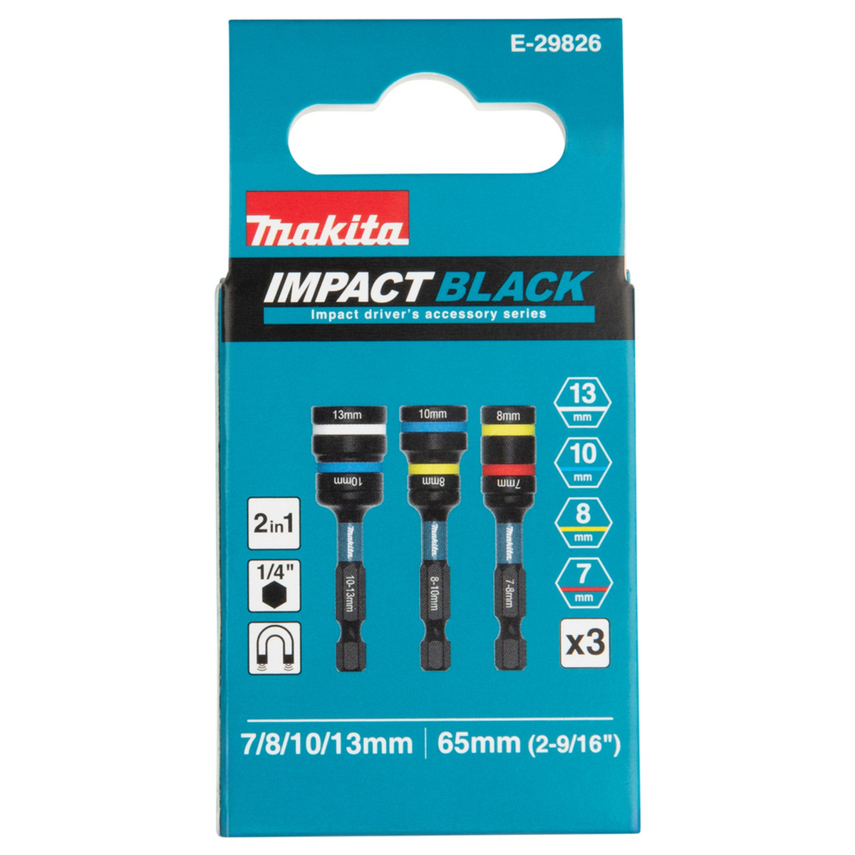 E-29826 - Set Bussole 2 in 1 Impact Black Makita E-29826 3pz Codolo 1/4" Hex - Immagine 3