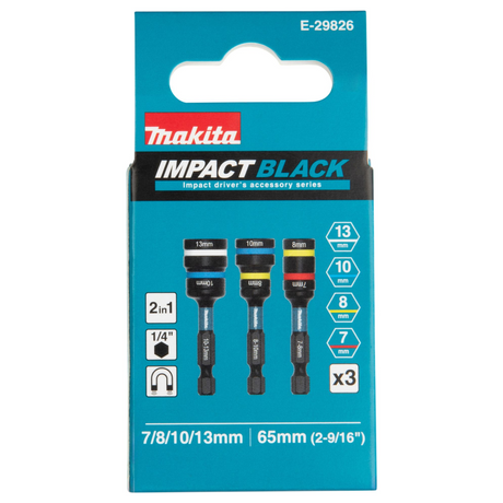 E-29826 - Zestaw 3 nasadek udarowych 2 w 1 Makita E-29826, czarny, trzpień sześciokątny 1/4" - Zdjęcie 3