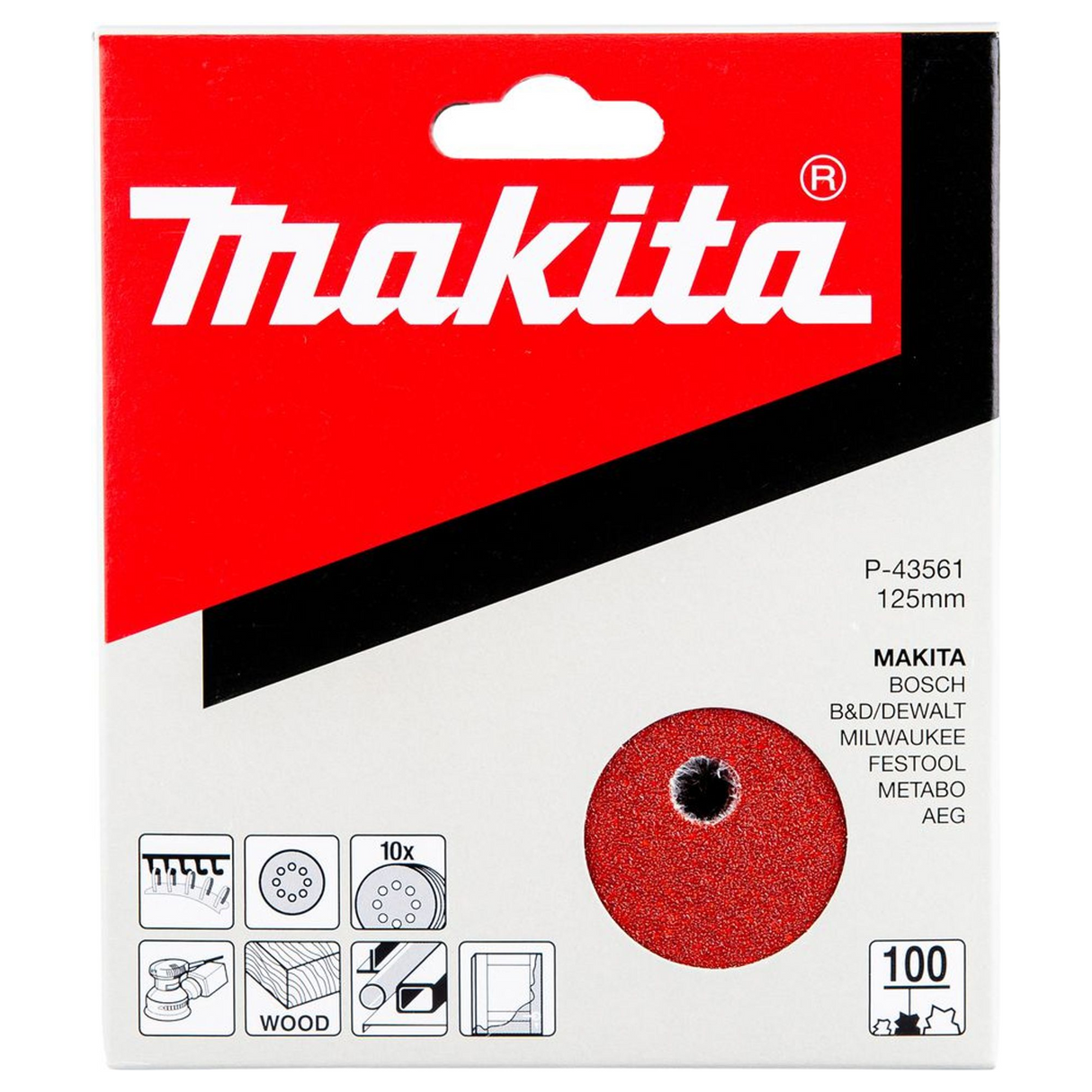 P-43561 - Tarcza ścierna Makita P-43561 125 mm, ziarnistość 100 (10 szt.) - Zdjęcie 3