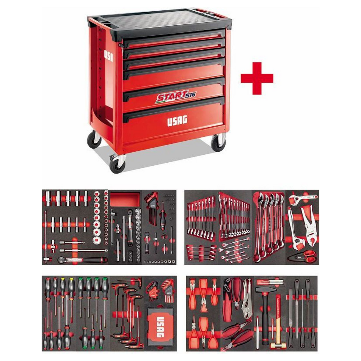 U05160632 - Carrello Porta Utensili USAG START XL 6 Cassetti con Assortimento 302 Pezzi