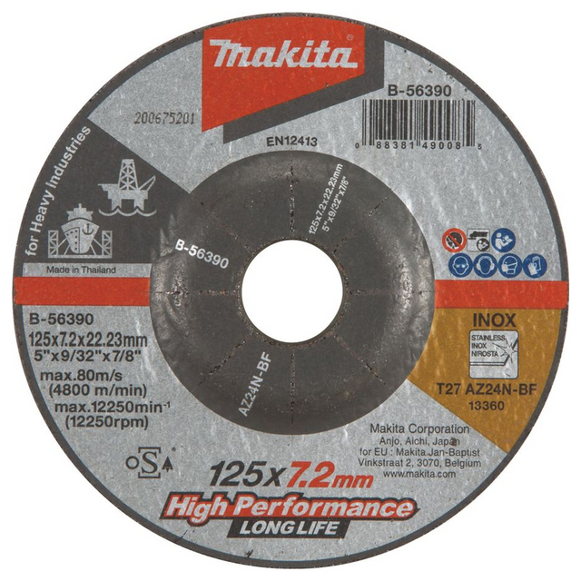 B-56390 - Tarcza szlifierska Makita B-56390 125 mm AZ24N ze stali nierdzewnej - Zdjęcie 2